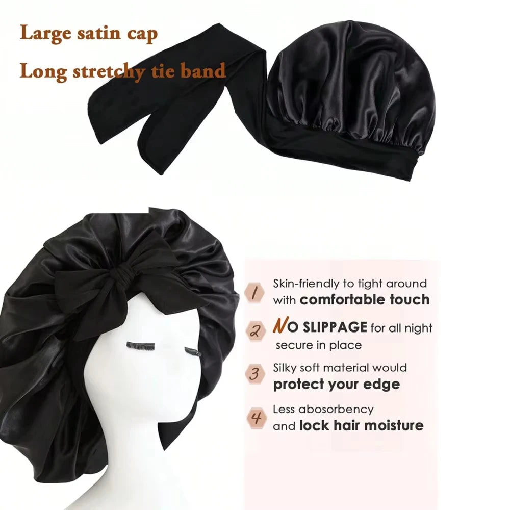 2026 New Silk Bonnet Sleeping Womens Satin Bonnet Hair Night Sleep Cap Tie Band CurlyHat Scarf Wrap Curly Hair Bonnets Beauty